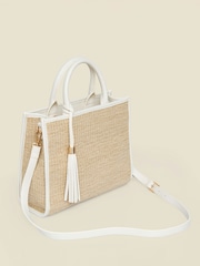 Sosandar Natural Raffia & Ivory Trim Tassel Tote Bag - Image 2 of 3
