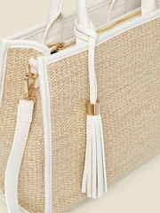 Sosandar Natural Raffia & Ivory Trim Tassel Tote Bag - Image 3 of 3