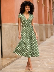 Sosandar Green Spot Print Faux Wrap Dress - Image 1 of 5