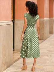 Sosandar Green Spot Print Faux Wrap Dress - Image 3 of 5