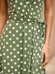 Sosandar Green Spot Print Faux Wrap Dress - Image 5 of 5