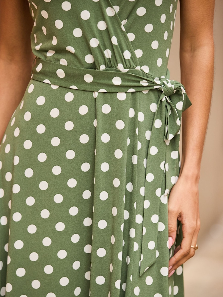 Sosandar Green Spot Print Faux Wrap Dress - Image 5 of 5 Sosandar Green Spot Print Faux Wrap Dress - Image 5 of 5