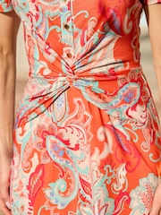 Sosandar Pink Paisley Print V Neck Twist Front Midi Dress - Image 5 of 5