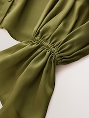 أخضر - CERENE Long Sleeve High Neck Satin Blouse - صورة 8 من 10