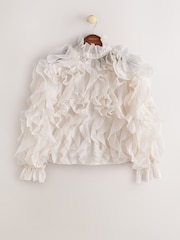 CERENE Dramatic Ruffle Long Sleeve Organza Blouse - Imaginea 2 din 12