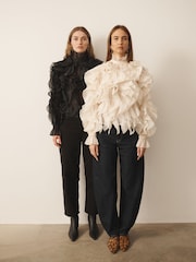 CERENE Dramatic Ruffle Long Sleeve Organza Blouse - Imaginea 5 din 12