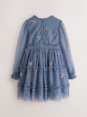Laura Ashley Blue Mesh Floral Embroidered Dress - Image 2 of 6