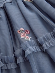 Laura Ashley Blue Mesh Floral Embroidered Dress - Image 3 of 6