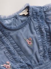 Laura Ashley Blue Mesh Floral Embroidered Dress - Image 4 of 6