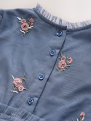 Laura Ashley Blue Mesh Floral Embroidered Dress - Image 6 of 6