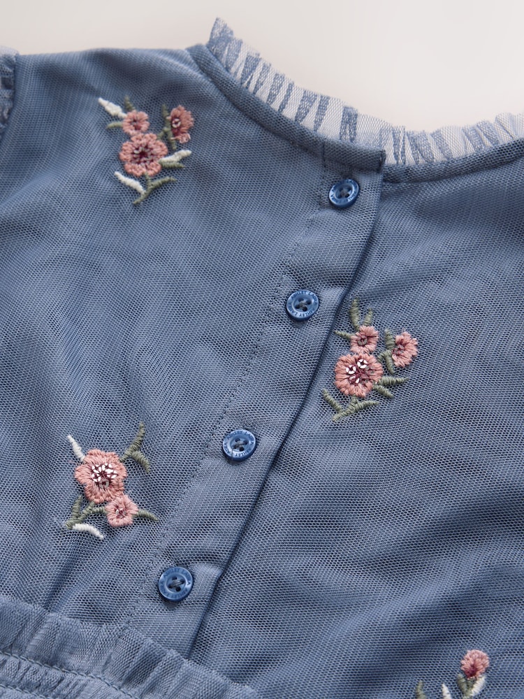 Laura Ashley Blue Mesh Floral Embroidered Dress - Image 6 of 6 Laura Ashley Blue Mesh Floral Embroidered Dress - Image 6 of 6