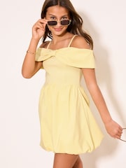 Lipsy Lemon Yellow Bardot Puffball Dress (5-16yrs) - Image 1 of 5