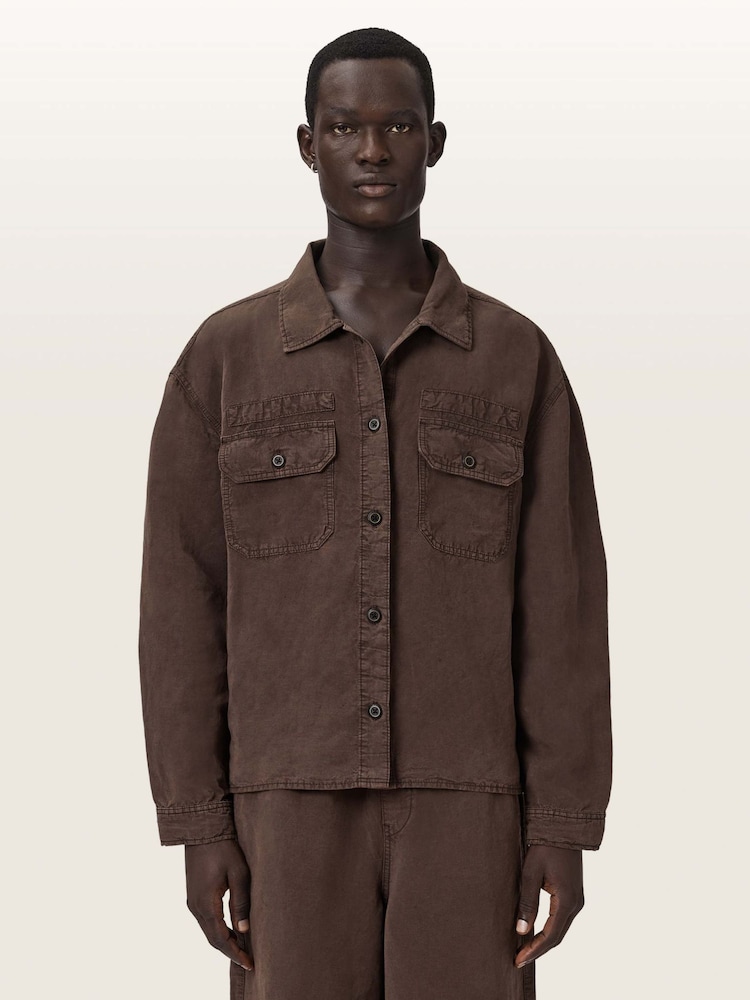 AllSaints Brown Korten Shacket - Image 1 of 7