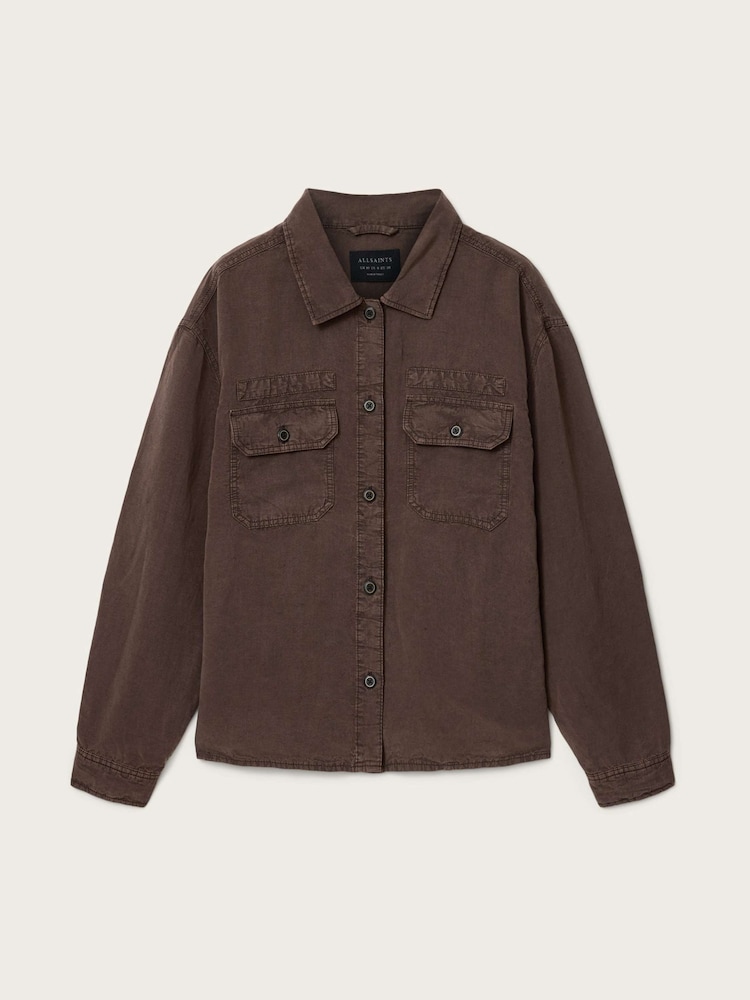 AllSaints Brown Korten Shacket - Image 7 of 7