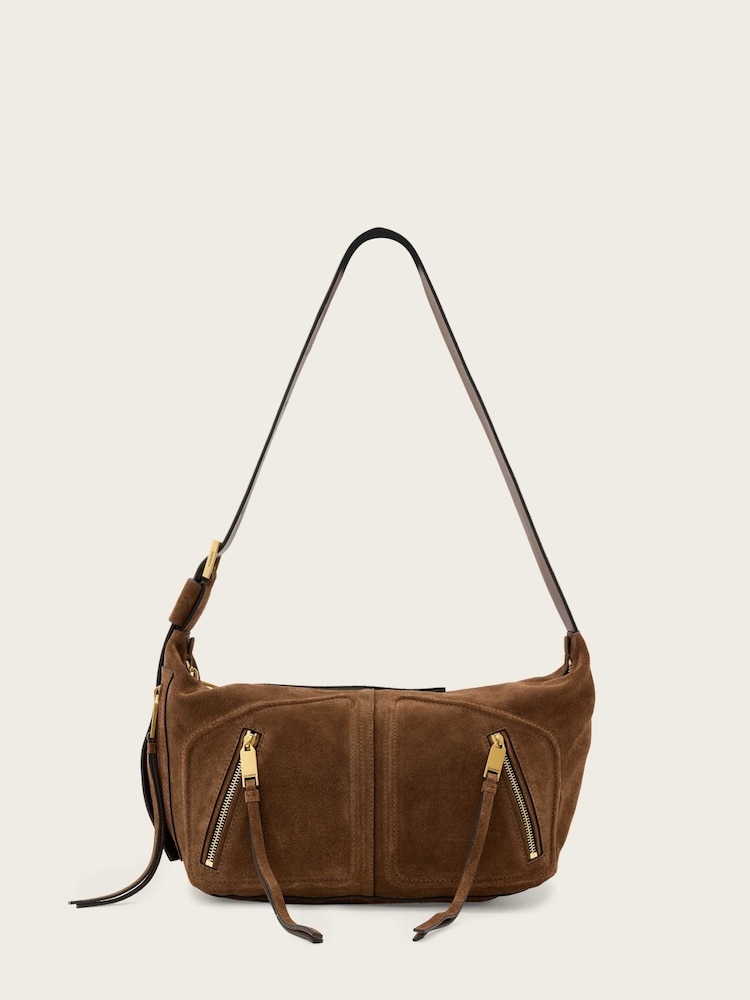 AllSaints Brown Jean Rey Suede Shoulder - Image 1 of 7