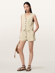 AllSaints Cream Aleida Tri Shorts - Image 6 of 8