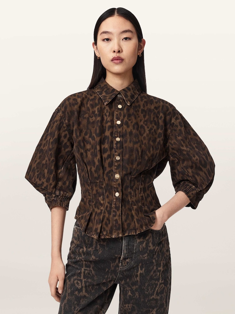 AllSaints Brown Nancy Denim Shirt - Image 1 of 8 AllSaints Brown Nancy Denim Shirt - Image 1 of 8