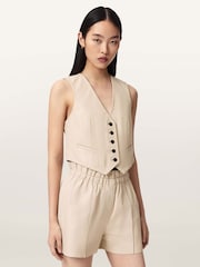 AllSaints Cream Arla Leather Waistcoat - Image 1 of 7