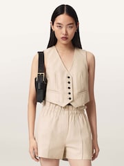 AllSaints Cream Arla Leather Waistcoat - Image 2 of 7
