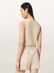 AllSaints Cream Arla Leather Waistcoat - Image 4 of 7