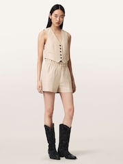 AllSaints Cream Arla Leather Waistcoat - Image 5 of 7