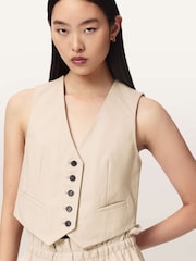 AllSaints Cream Arla Leather Waistcoat - Image 6 of 7