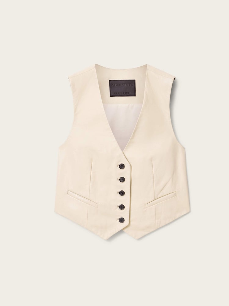 AllSaints Cream Arla Leather Waistcoat - Image 7 of 7