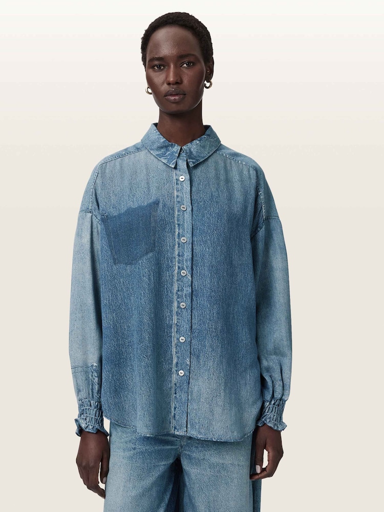 AllSaints Blue Charli Shirt - Image 1 of 7 AllSaints Blue Charli Shirt - Image 1 of 7