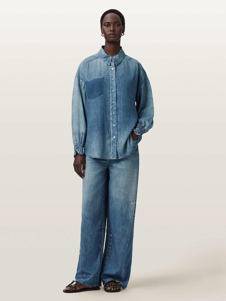 AllSaints Blue Charli Shirt - Image 2 of 7 AllSaints Blue Charli Shirt - Image 2 of 7