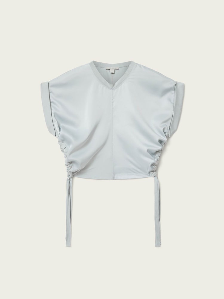 AllSaints Blue Mira Satin T-Shirt - Image 6 of 6