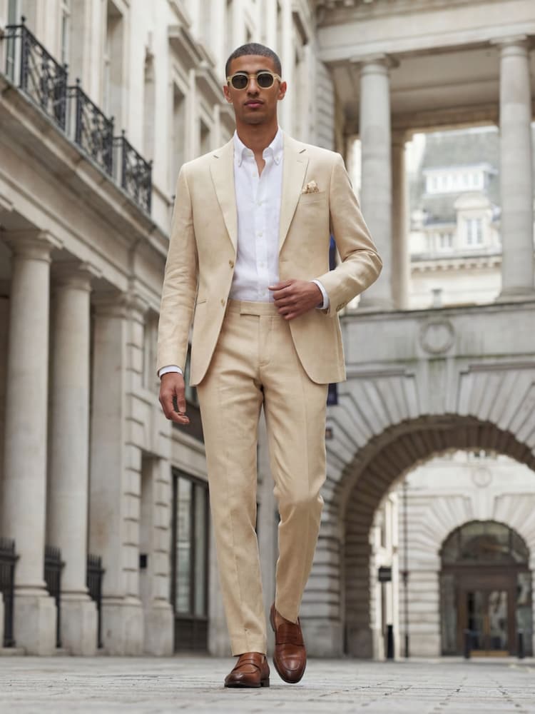 Harry Brown Yellow Slim Fit Single Breasted Linen Blend Suit Jacket - Image 1 of 9 Harry Brown Yellow Slim Fit Single Breasted Linen Blend Suit Jacket - Image 1 of 9