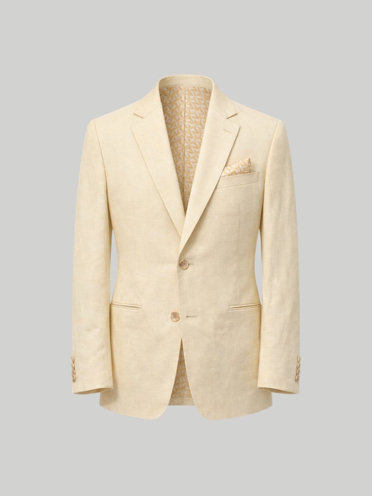 Harry Brown Yellow Single Breasted Slim Fit Linen Blend Suit Jacket - Image 7 of 7