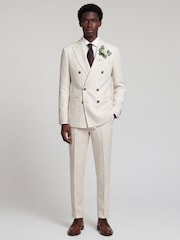 Harry Brown Natural Slim Fit Double Breasted Linen Blend Suit Jacket - Image 3 of 8