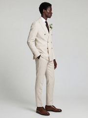 Harry Brown Natural Slim Fit Double Breasted Linen Blend Suit Jacket - Image 4 of 8