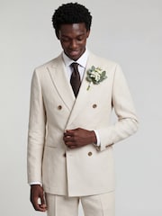 Harry Brown Natural Slim Fit Double Breasted Linen Blend Suit Jacket - Image 5 of 8