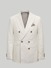 Harry Brown Natural Slim Fit Double Breasted Linen Blend Suit Jacket - Image 6 of 8