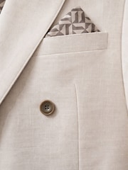 Harry Brown Natural Slim Fit Double Breasted Linen Blend Suit Jacket - Image 8 of 8
