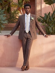Harry Brown Brown Slim Fit Double Breasted Linen Blend Suit Jacket - Image 1 of 8