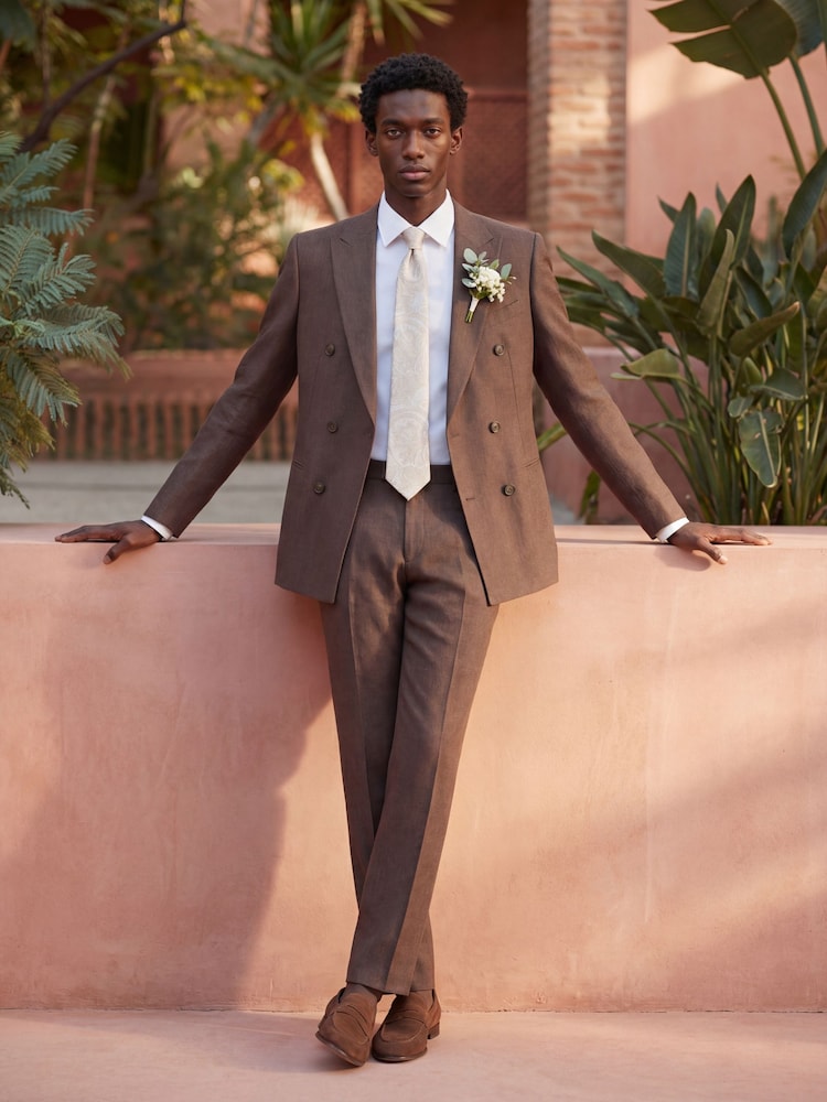 Harry Brown Brown Slim Fit Double Breasted Linen Blend Suit Jacket - Image 1 of 8 Harry Brown Brown Slim Fit Double Breasted Linen Blend Suit Jacket - Image 1 of 8