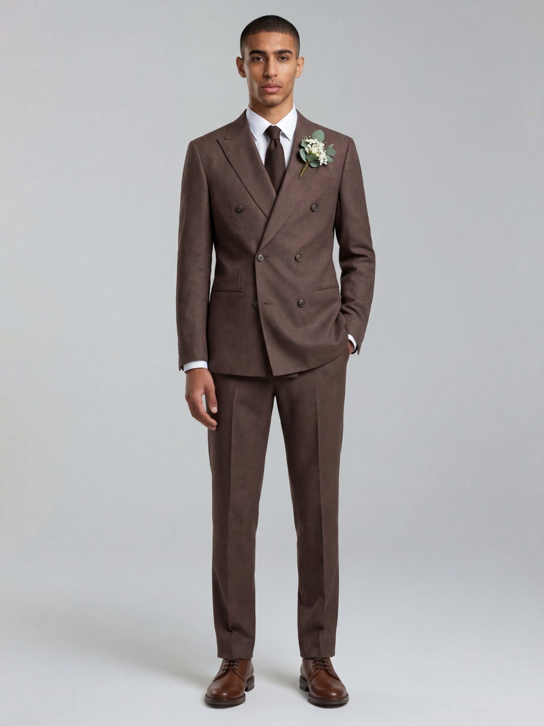 Buy Harry Brown Brown Double Breasted Slim Fit Linen Blend Suit