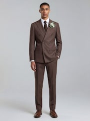 Harry Brown Brown Slim Fit Double Breasted Linen Blend Suit Jacket - Image 3 of 8