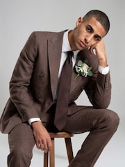Harry Brown Brown Slim Fit Double Breasted Linen Blend Suit Jacket - Image 5 of 8