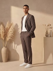Harry Brown Brown Slim Fit Double Breasted Linen Blend Suit Jacket - Image 6 of 8