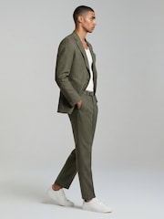 Harry Brown Olive Green Slim Fit Single Breasted Linen Blend Suit Jacket - Image 4 of 8
