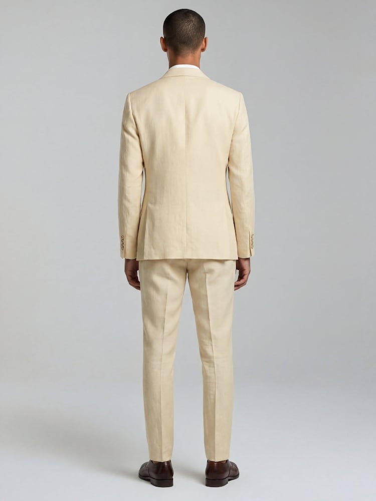 Harry Brown Yellow Slim Fit Double Breasted Linen Blend Suit Jacket - Image 2 of 9