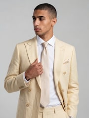 Harry Brown Yellow Slim Fit Double Breasted Linen Blend Suit Jacket - Image 4 of 9