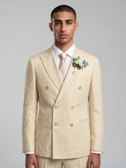 Harry Brown Yellow Slim Fit Double Breasted Linen Blend Suit Jacket - Image 5 of 9