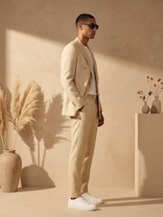 Harry Brown Yellow Slim Fit Double Breasted Linen Blend Suit Jacket - Image 6 of 9