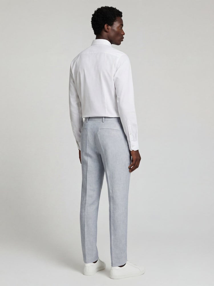 Harry Brown Blue Slim Fit Linen Blend Suit Trousers - Image 2 of 8