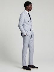 Harry Brown Blue Slim Fit Linen Blend Suit Trousers - Image 3 of 8